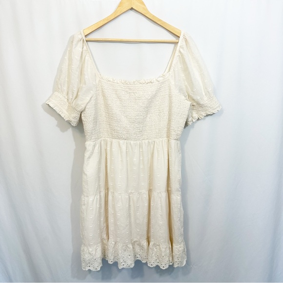 Sold American Eagle Short Sleeve Smocked Eyelet Dress in Ivory - Picture 2 of 11